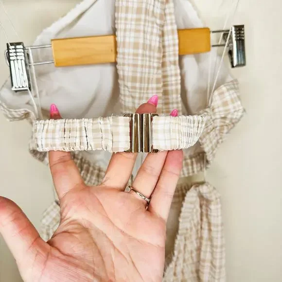 NWT Significant Other Clementine Cutout Gingham Plaid Maxi Dress Almond Chalk 8 - Picture 13 of 15